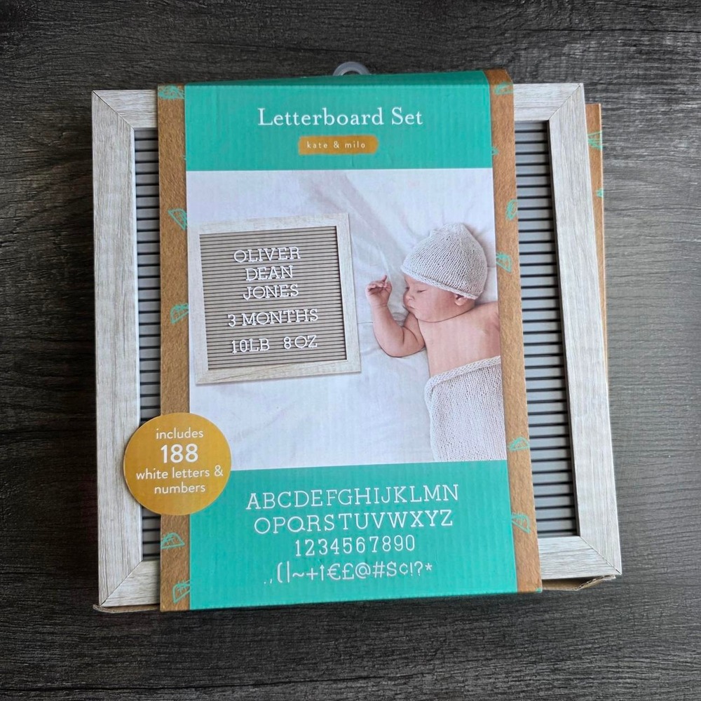 New  Kate & Milo 10" x 10" Rustic Gray Letterboard Set